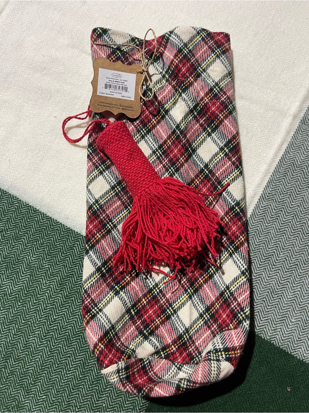 Mud Pie Tartan Christmas Wine Bag